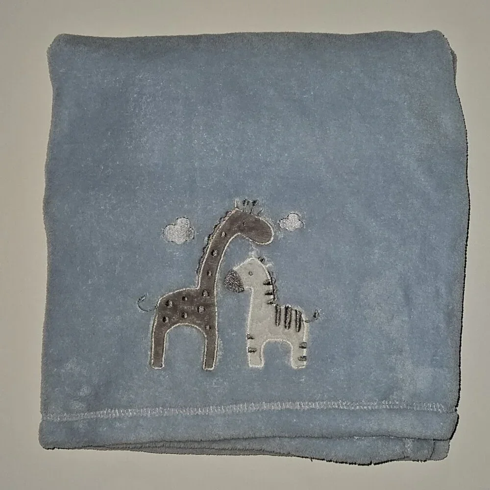Baby Gear Blue Fleece Baby Blanket Gray White Giraffe Zebra Soft 30
